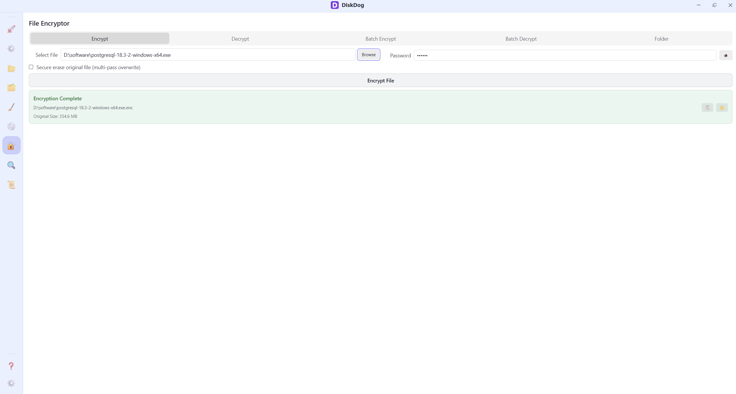 Folder encryption with progress