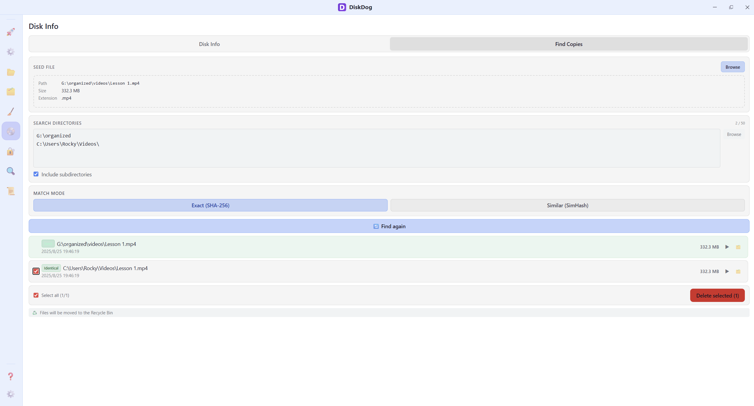 Find Copies seed picker and search directories