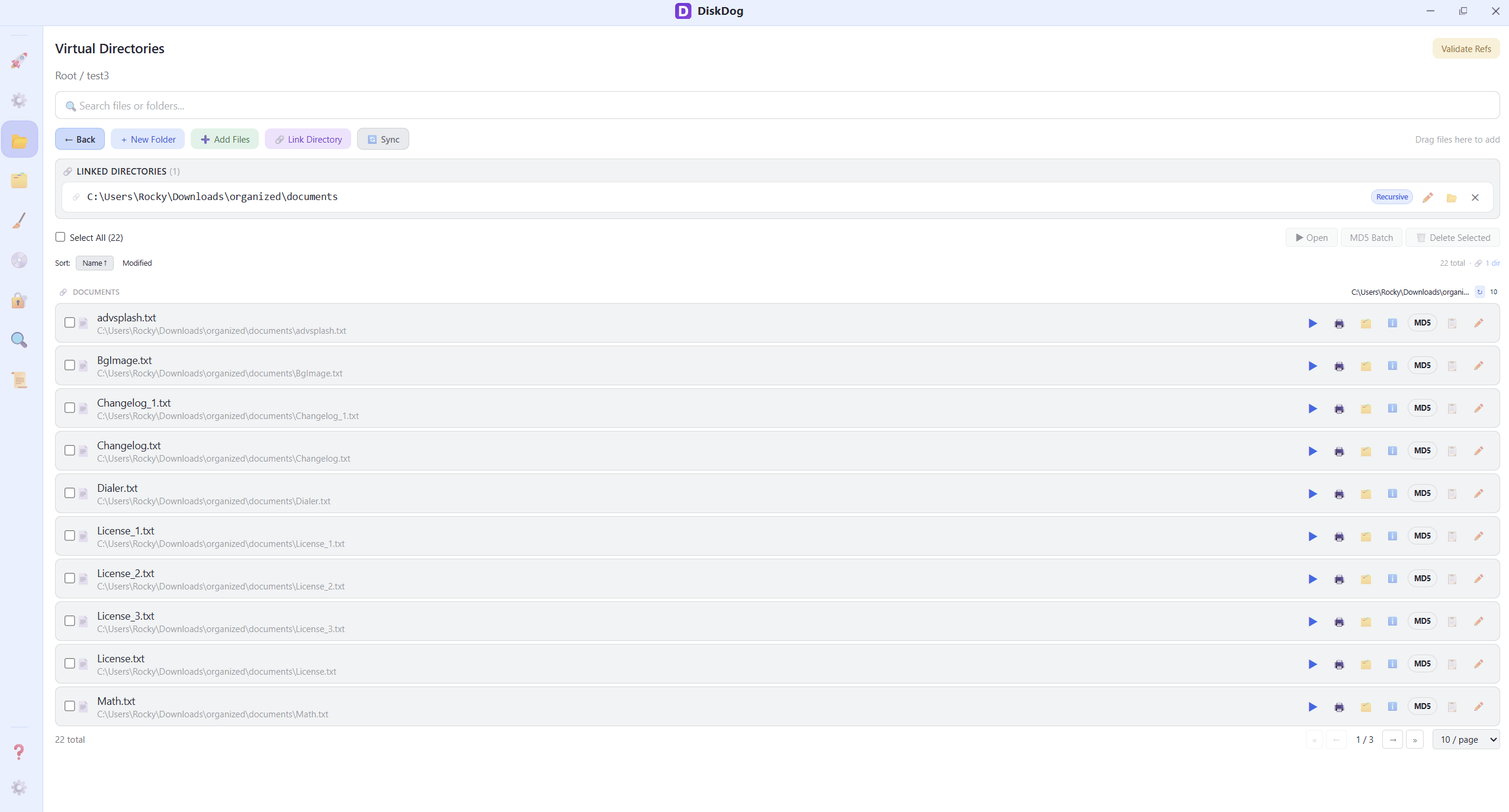 Virtual folder with file references